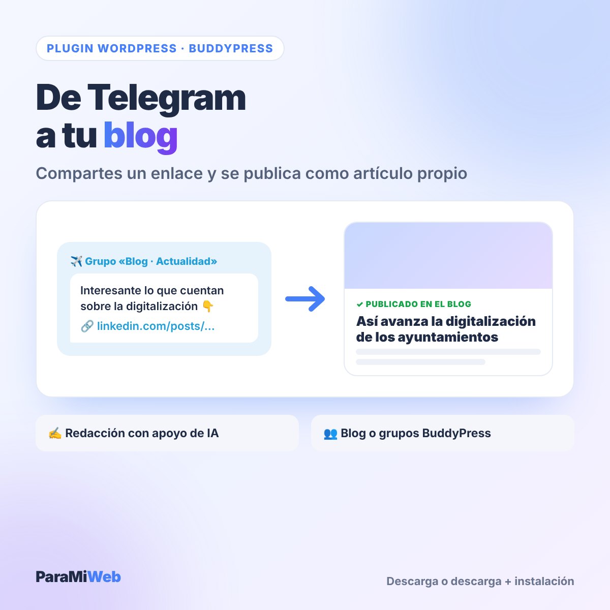 Plugin Telegram a WordPress: un enlace compartido en Telegram se convierte en artículo del blog