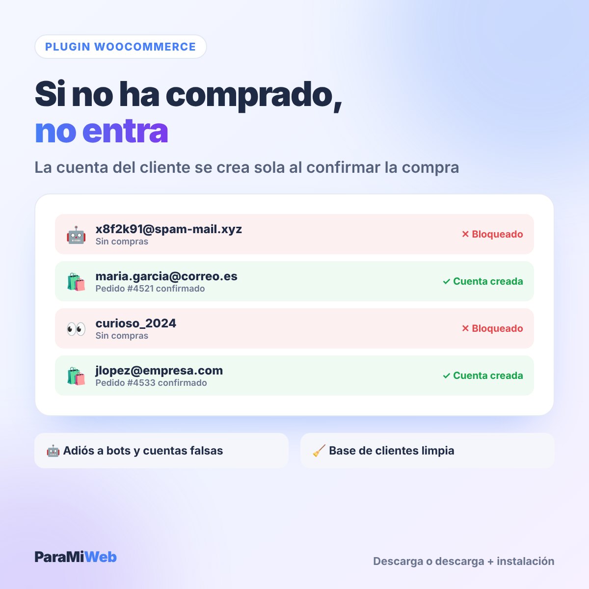 Plugin Registro Solo para Compradores: bots bloqueados y cuentas creadas solo con compra confirmada